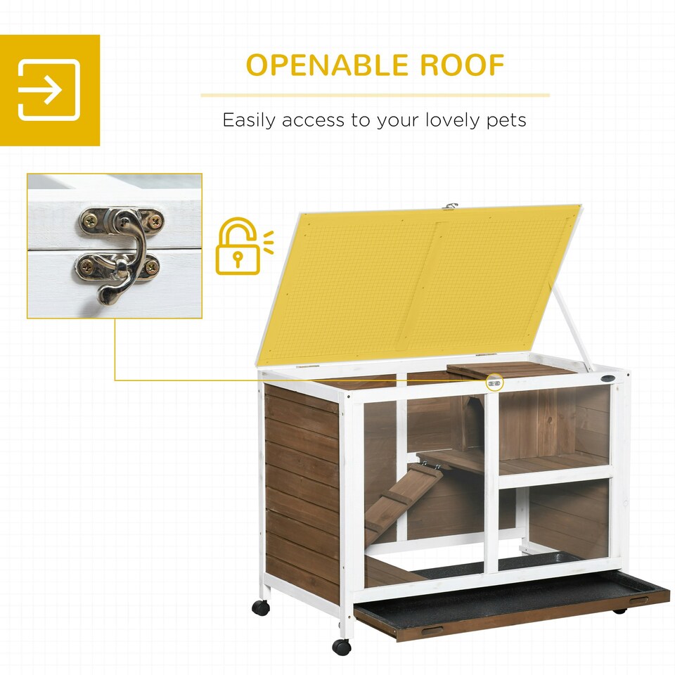 image 1 of PawHut Wood Rabbit Hutch Bunny Cage Pet House Indoor W/ Tray Ramp, Brown