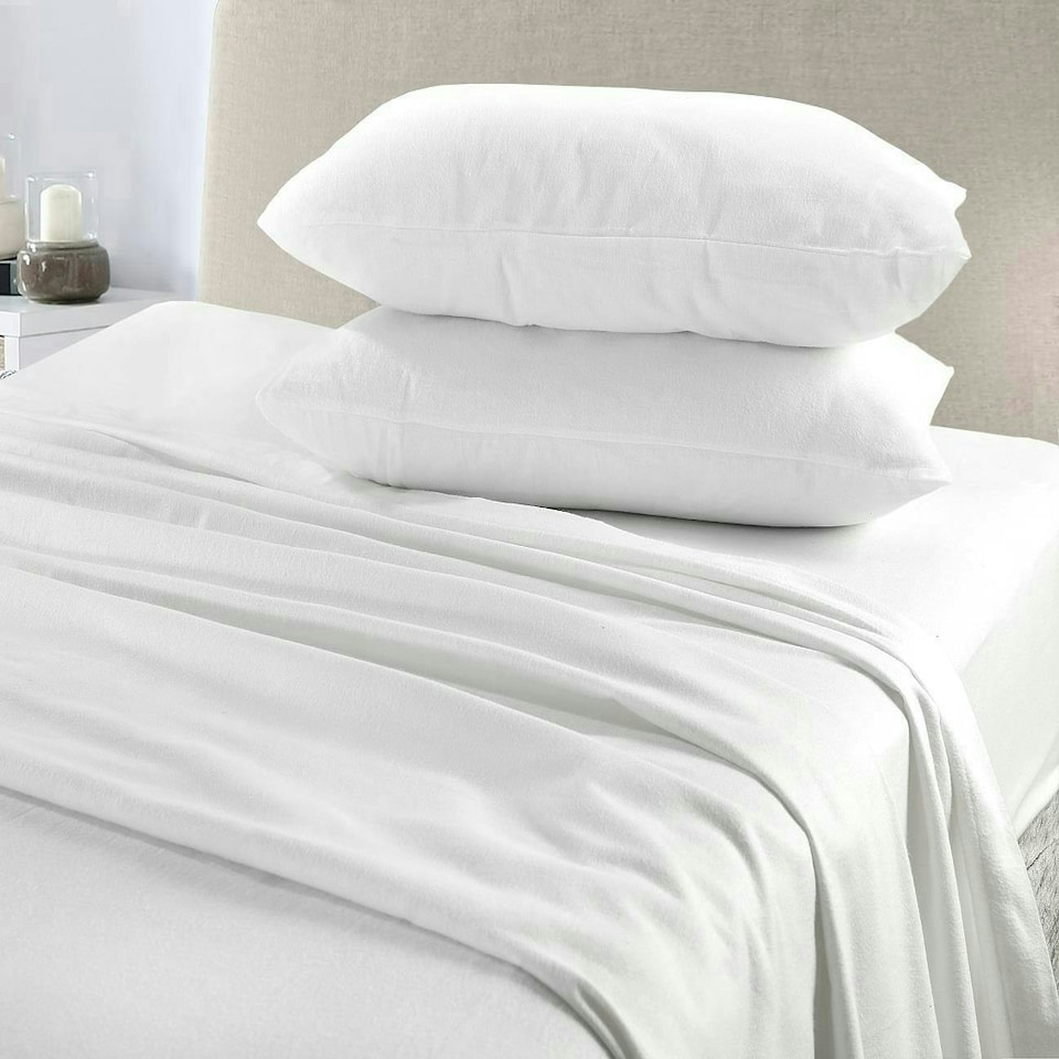 image 1 of Plain Dye Flannelette White Double Duvet Cover Set