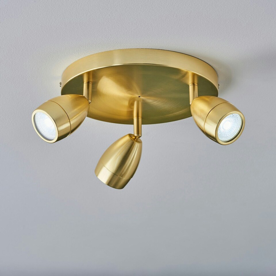 image 1 of Porto Bathroom Round Spotlight, Satin Brass Plate, Glass, IP44