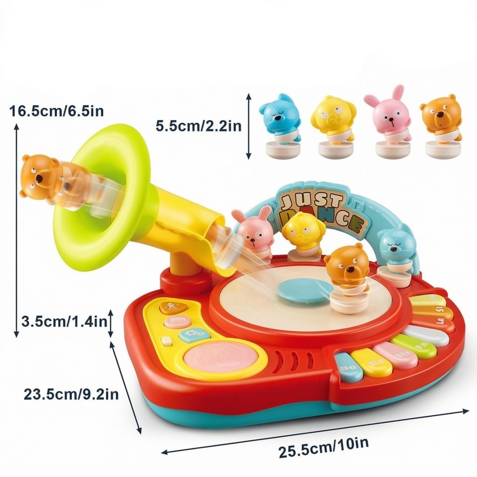 image 1 of Baby Musical Piano Toy with 4 Dancing Animal Figures - Interactive Toddler Keyboard Learning Toy with Music, Lights & Drum Sounds – Educational Gift for Ages 1-4