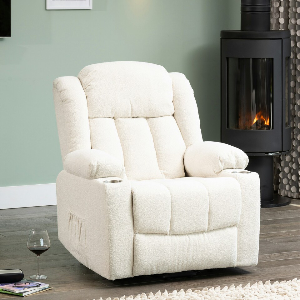 image 1 of Lovell Electric Lift Assist Riser Recliner with Massage and Heat - Cream