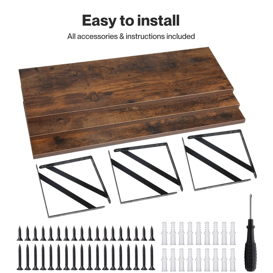 image 1 of Levede Floating Shelves Wall Wood Rustic with Brackets Vintage Brown Set of 3