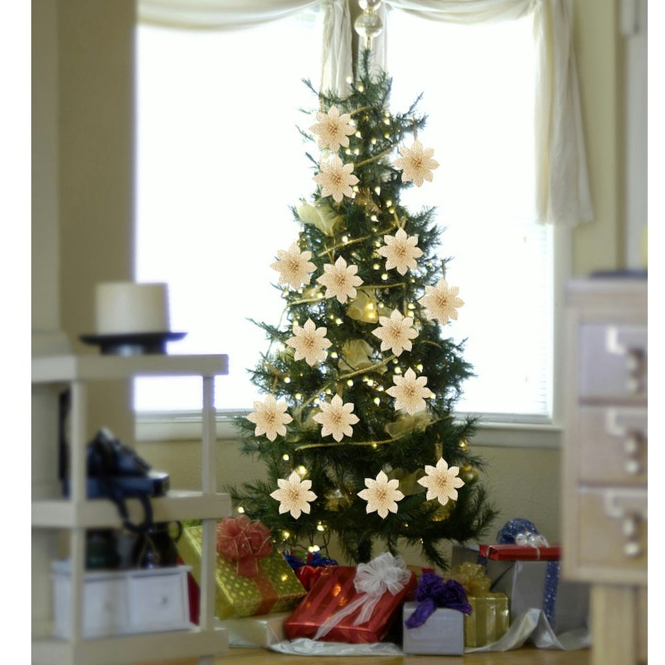 image 1 of Living and Home 30 Pcs Artificial Poinsettia Christmas Tree Flowers