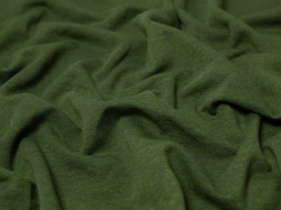 Minerva Core Range Green Melange Polycotton Fleece Back Sweatshirt Stretch Knit Fabric for Dressmaking, 150cm / 59" Wide - per metre