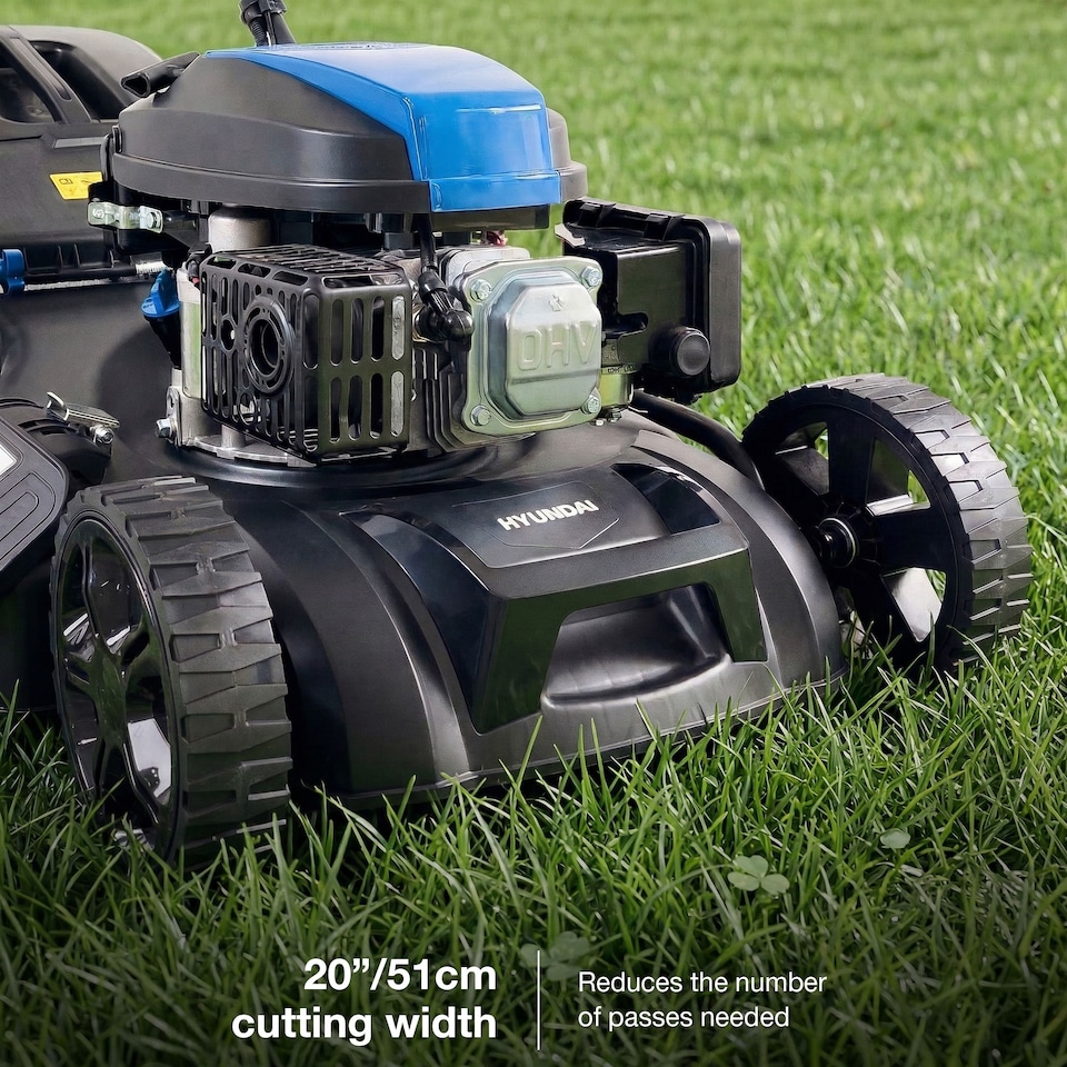 image 1 of Hyundai Cordless 20 Inch 51cm Self-Propelled Petrol Lawnmower, Electric Start, 196cc HYM20200SPEX