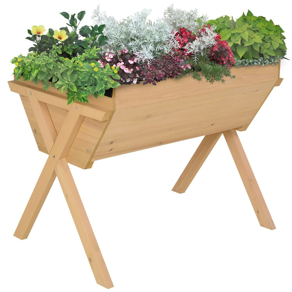 image 1 of Outsunny Wooden Planter Raised Bed Stand Vegetable Flower Bed