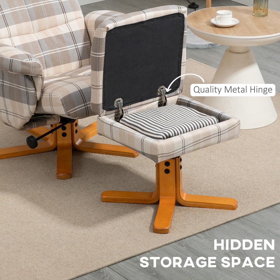 image 1 of HOMCOM Recliner Chair and Footstool Linen-touch Fabric Wooden Base Multicolour
