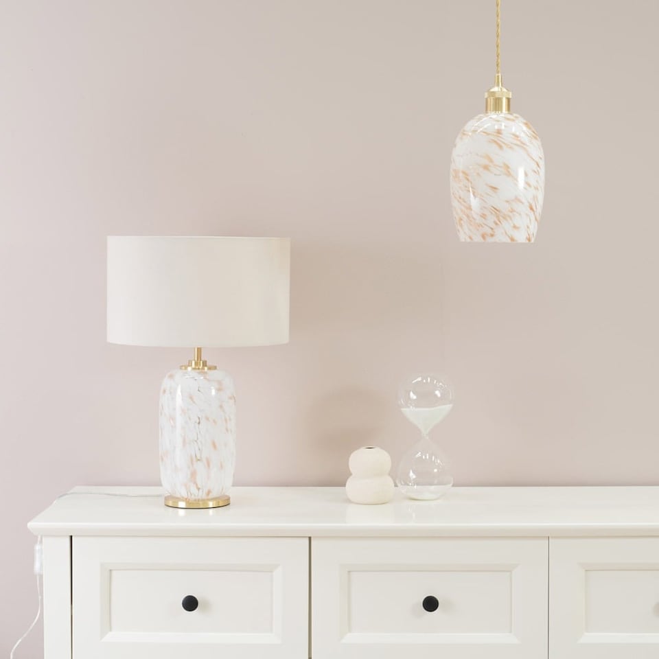 image 1 of ValueLights India White Confetti Glass Rounded Table Lamp Base