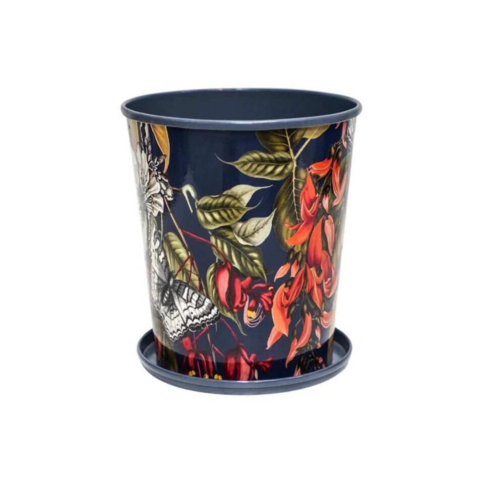 image 1 of Kew Temperate House Planter with Saucer - Mild Steel - L14 x W14 x H16 cm - Navy | Multi