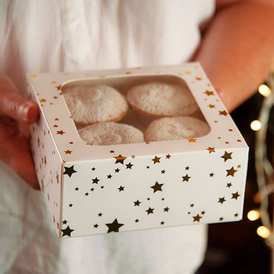 image 1 of Anniversary House Gold Star Square Treat Boxes with Window Pack of 2