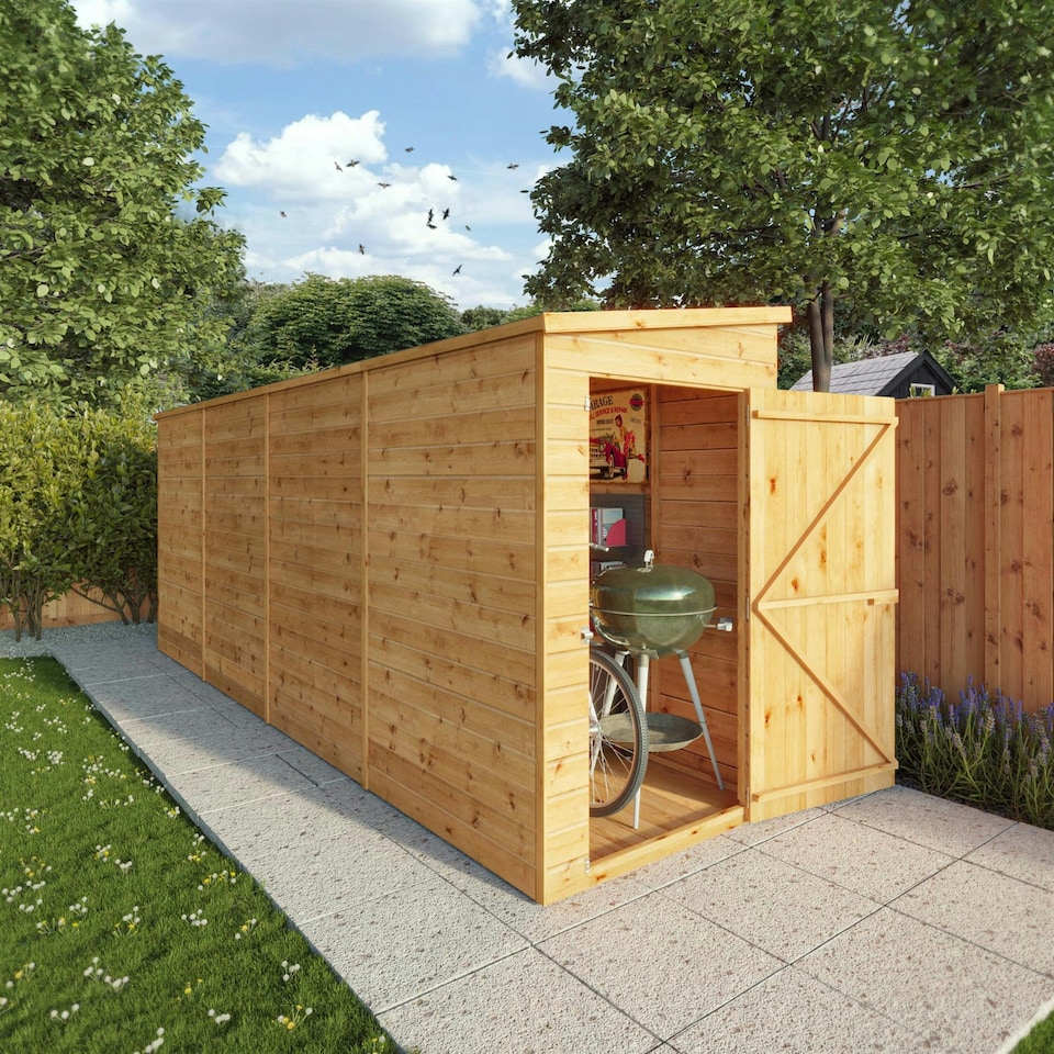 image 1 of 16 x 4 Modular Garden Shed Windowless Wooden Shiplap Pent Tongue and Groove Storage Brown