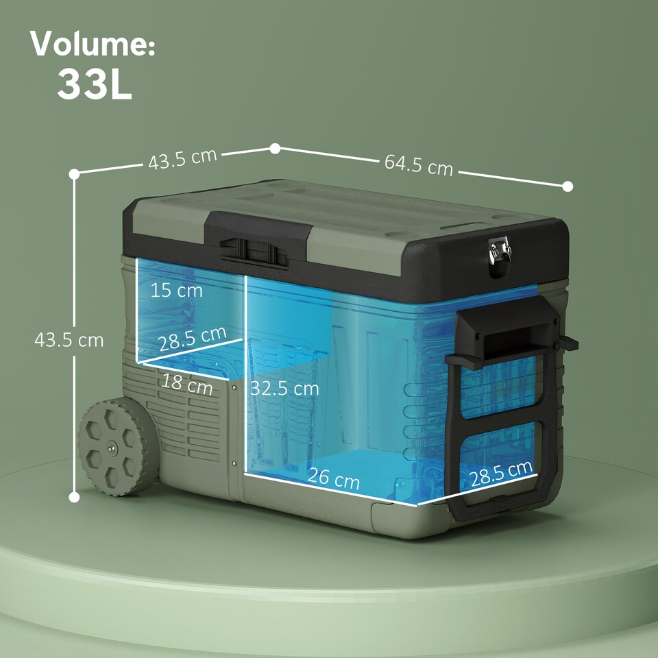 image 1 of Outsunny 33L Car Fridge Freezer Dual Zone, Portable Camping Fridge 12V/24V DC & 100-240V AC, Electric Cool Box -20℃-20℃ with Wheels and LED Light, for Travel, RV, Road Trip, Picnic [Energy Class E]