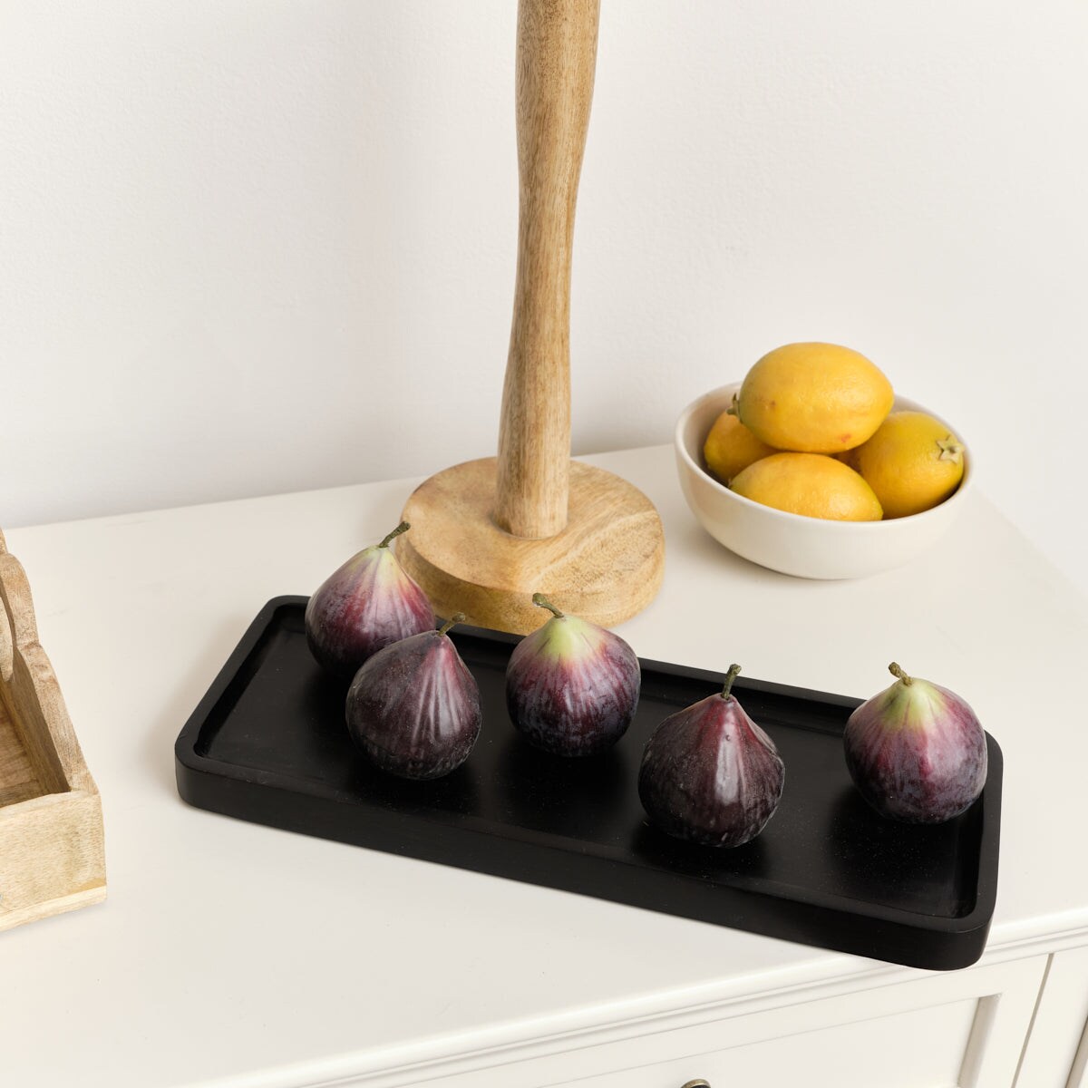 Melody Maison Black Wood Rectangular Wooden Tray - 34.5cm