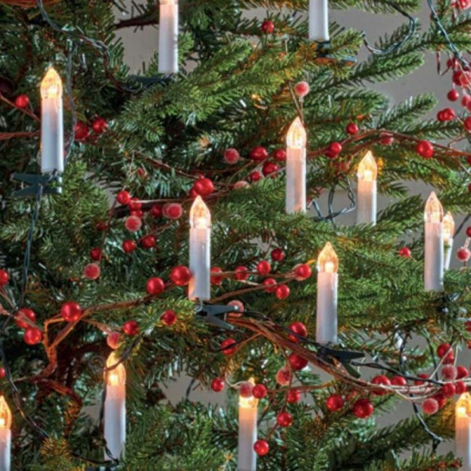 image 1 of 7m Set of 30 Christmas Tree Light Candles with Warm White LEDs and Timer Function