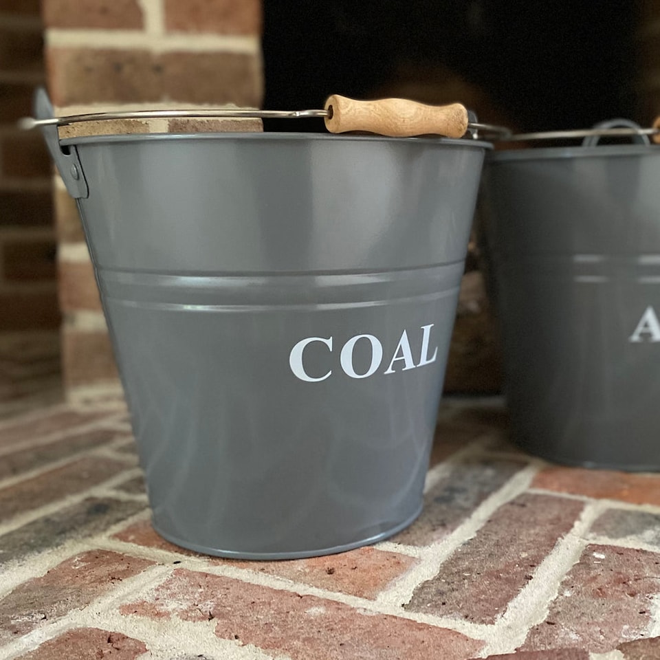 image 1 of Large Metal Fireside Fireplace Coal Bucket in French Grey