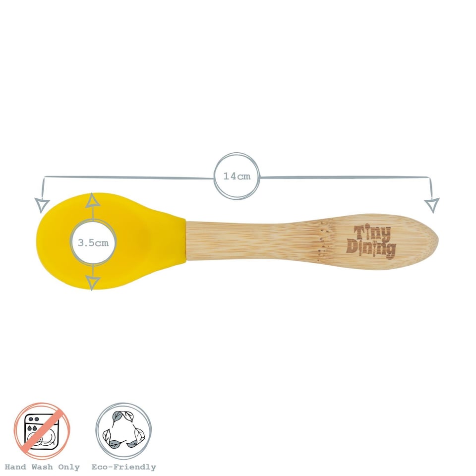 image 1 of Tiny Dining Bamboo Silicone Tip Spoon - Blue - Children's Baby Toddler Soft Curved Feeding Weaning Spoon