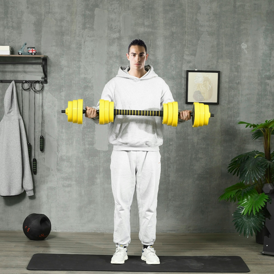 image 1 of HOMCOM 30KG Barbell & Dumbbell Set Fitness Exercise Home Gym Plate Bar Clamp Rod