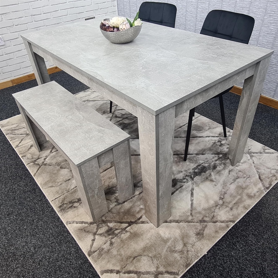 image 1 of Modern Grey Dining Table Set with 2 Black Velvet Chairs And 1 Bench Dining Room Furniture | Black | One Size | 4