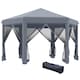image 1 of Outsunny 3.8m x 3.2m Pop Up Gazebo Hexagonal Canopy Tent Outdoor Sun Protection with 6 Mesh Sidewalls, Hand Bag, Grey