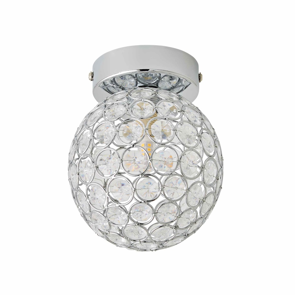image 1 of ValueLights Ella Chrome Sphere Globe Jewel Flush Ceiling Light | Chrome