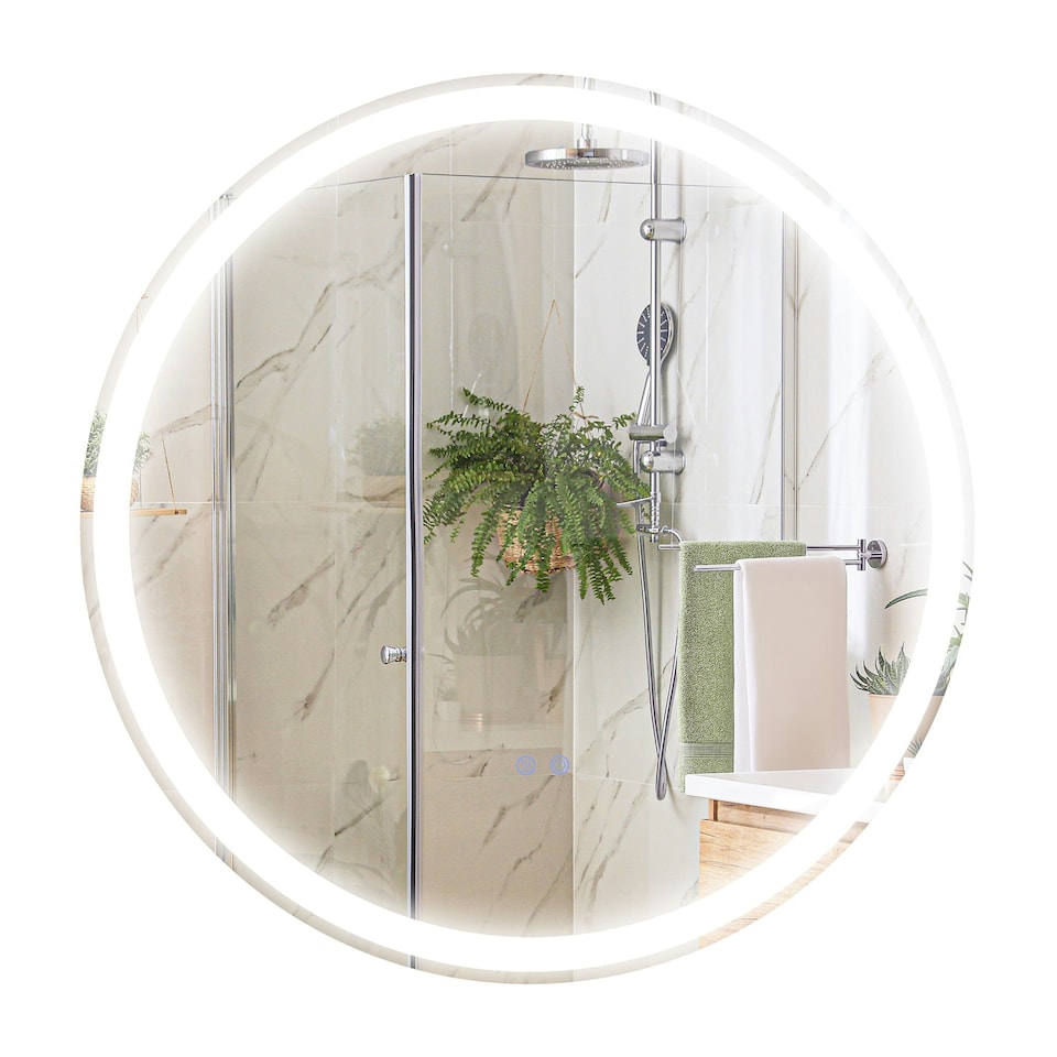 image 1 of kleankin Dimmable Bathroom Mirror with LED Lights, Defogging Film, Silver