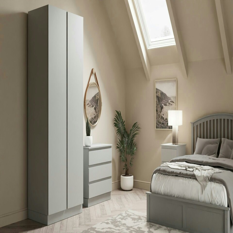 image 1 of J-Pull Handleless Light Grey Single Wardrobe with Shelves Grey