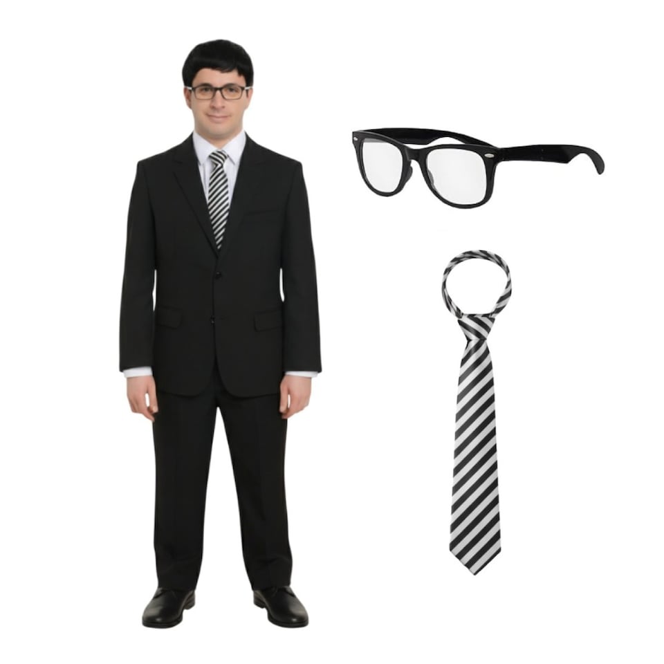 image 1 of Will Costume Set - Suit, Glasses & Black Tie | Black | M