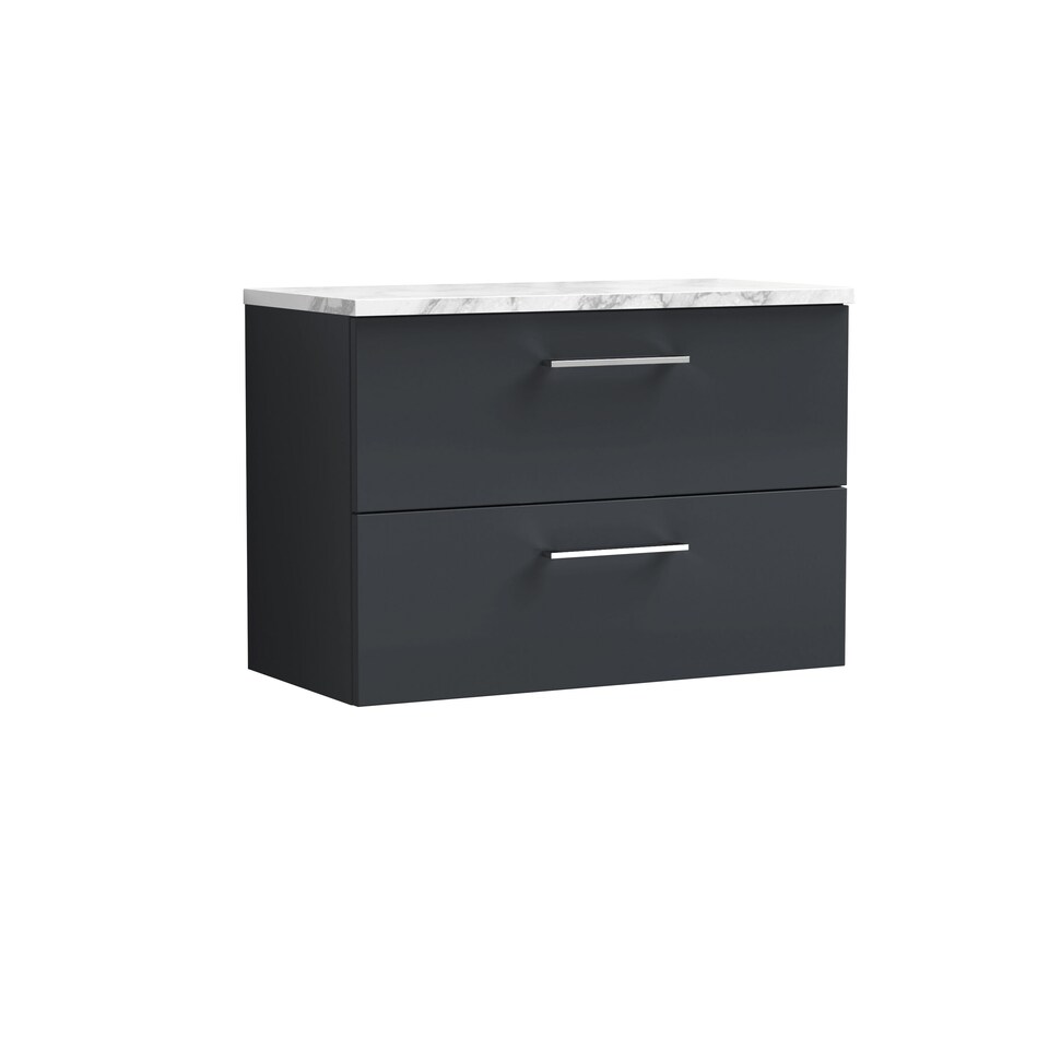 image 1 of Balterley Level Wall Hung 2 Drawer Vanity Unit with Laminate Worktop for Stylish Compact Bathroom Storage | Grey | Satin Soft Black