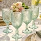 image 1 of Set of 4 Laurier Green Embossed Leaf Drinking Glass Spring Summer Wine Goblets 320ml