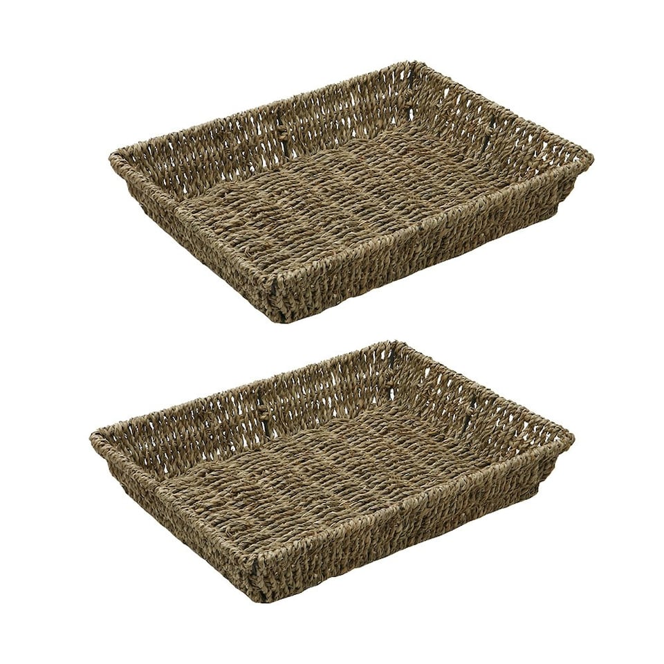 image 1 of JVL Hand Woven Seagrass Rectangular Storage Tray, Capacity:4L, Set of 2