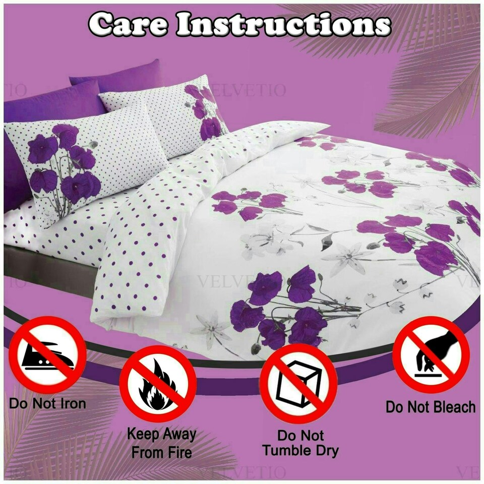 image 1 of VELVETIO Poppy Flower Duvet Cover Set Reversible Polycotton Easy Care Beddings Purple | Aubergine | Super King