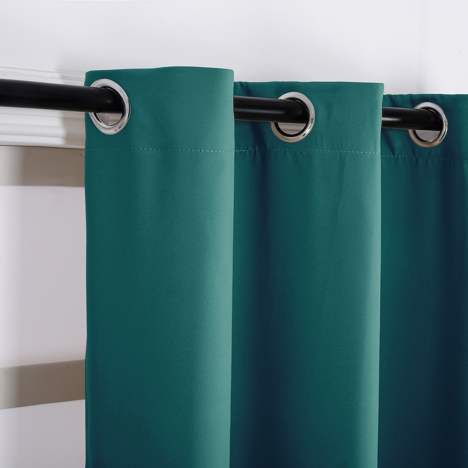 image 1 of Teal Blackout Curtains - Eyelet Thermal Curtain - 46 x 72 Inch Drop - 2 Panel | Blue | One Size