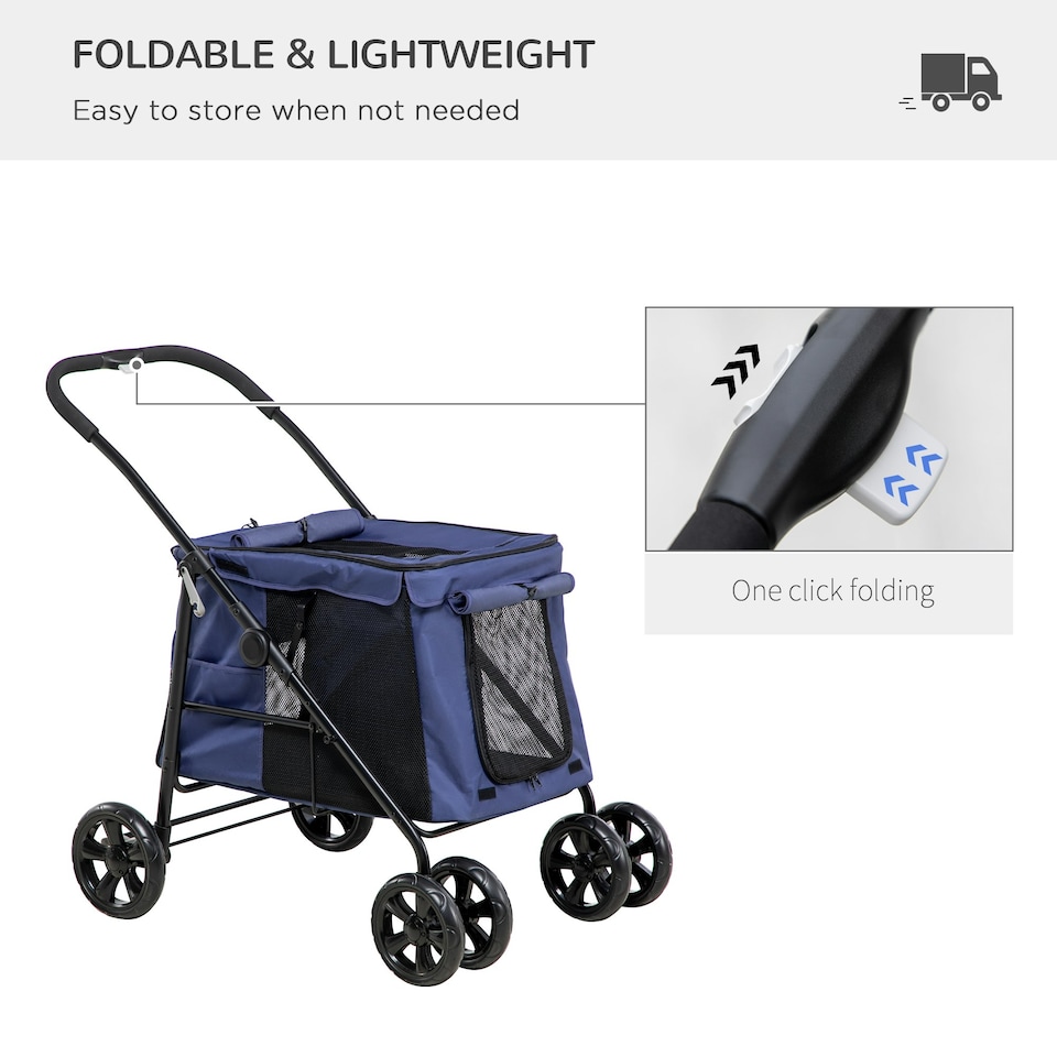 image 1 of PawHut One-click Foldable Pet Stroller w/ Mesh Windows, for Small Pets - Blue