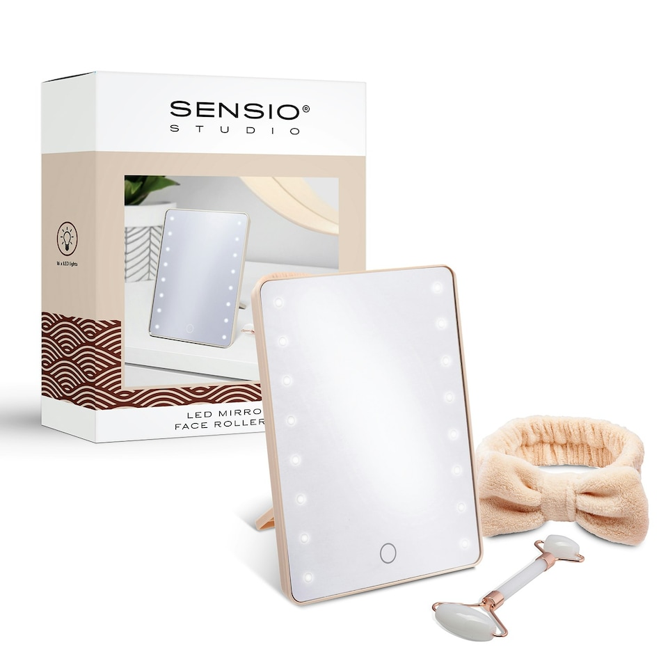 image 1 of Sensio LED Mirror & Jade Roller Gift Set Cream