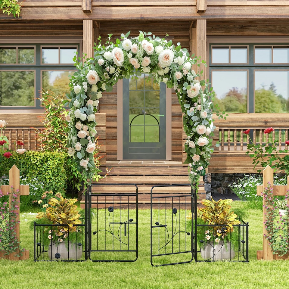 image 1 of COSTWAY Metal Garden Arbor Arch Trellis with 2 Side Planters