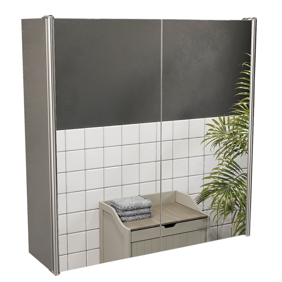 image 1 of Bath Vida Tiano Stainless Steel Mirrored Double Wall Mounted Bathroom Cabinet | Chrome | Stainless Steel | 1