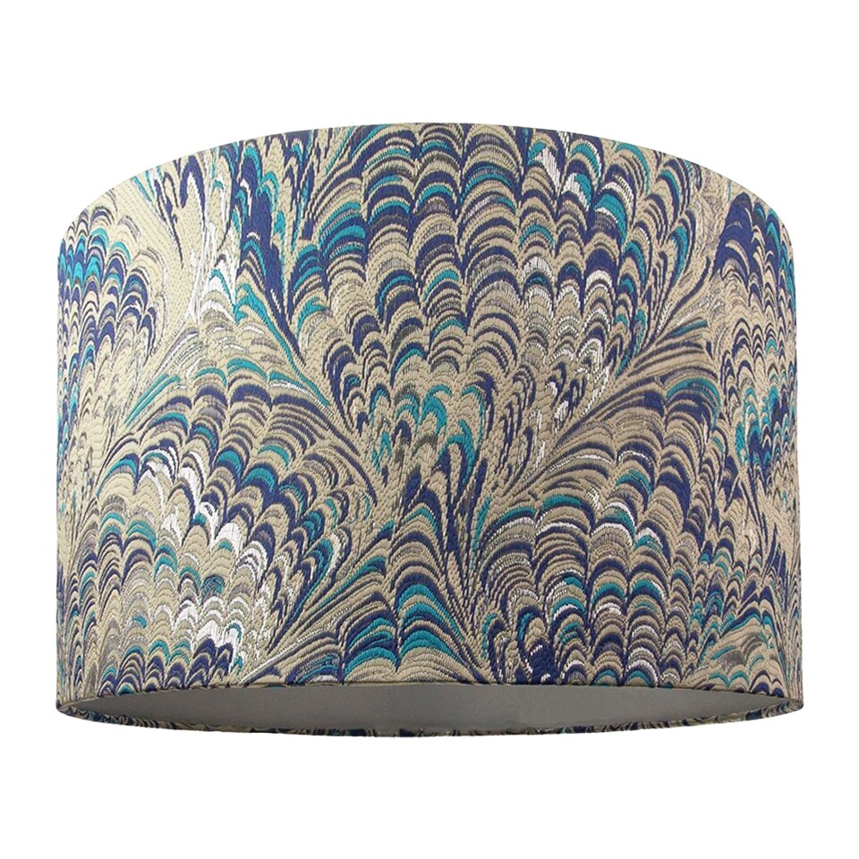 image 1 of Contemporary and Vivid Peacock Print 40cm Table-Pendant Lampshade in Soft Cotton | Multi