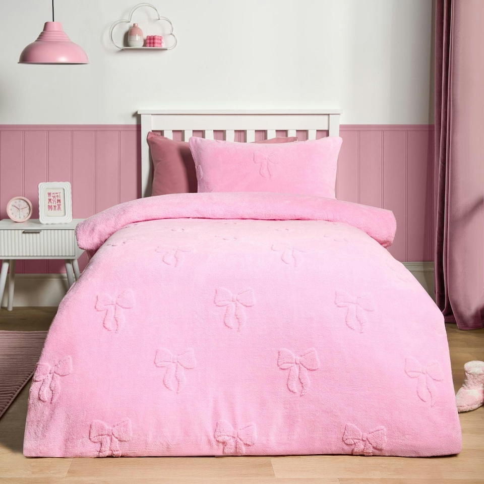 image 1 of OHS Bows Tufted Fleece Duvet Set Pink | Double