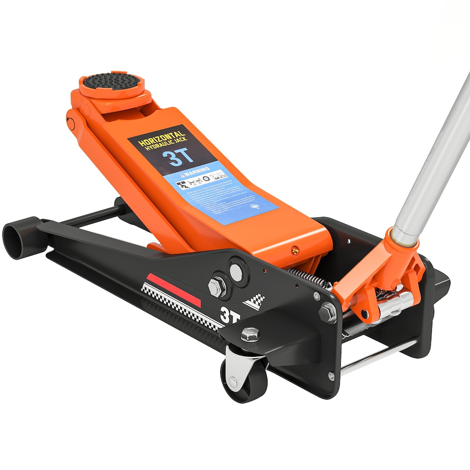 image 1 of HOMCOM 3 Ton Hydraulic Low Profile Floor Jack, Heavy Duty Car Trolley Jack Lift with 7.5-50.5 cm Lifting Range, Dual Piston Pump, Wheels, Non-slip Handle for Car Van Garage Tyre Repair Change, Orange