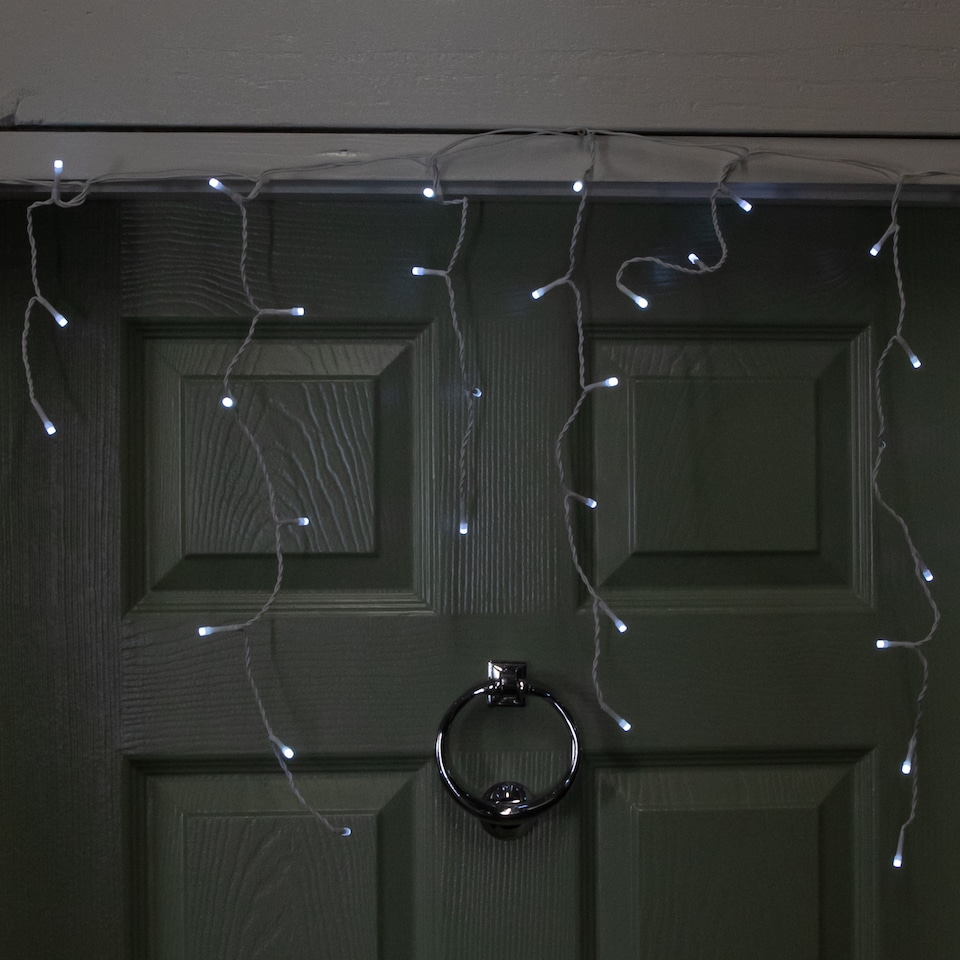 image 1 of 25m 1000 White LED Frosted Icicle Indoor Outdoor Christmas Lights with Timer