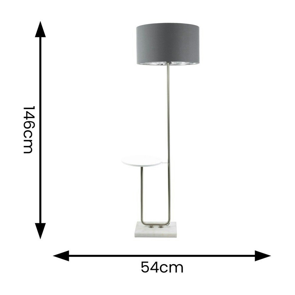 image 1 of ValueLights Tavel Chrome Floor Lamp with Table and Charcoal with Chrome Inner Lamp Shade Grey