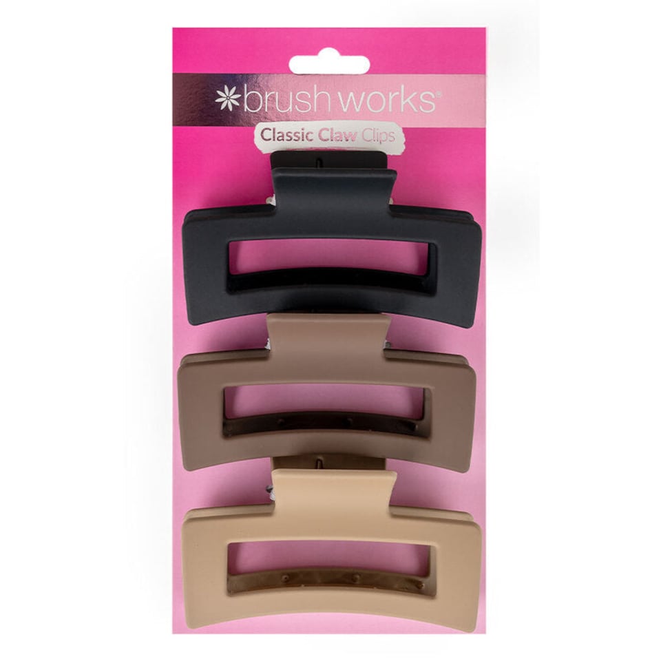 image 1 of Brushworks Classic Claw Hair Clips 3 Pack - Black & Brown