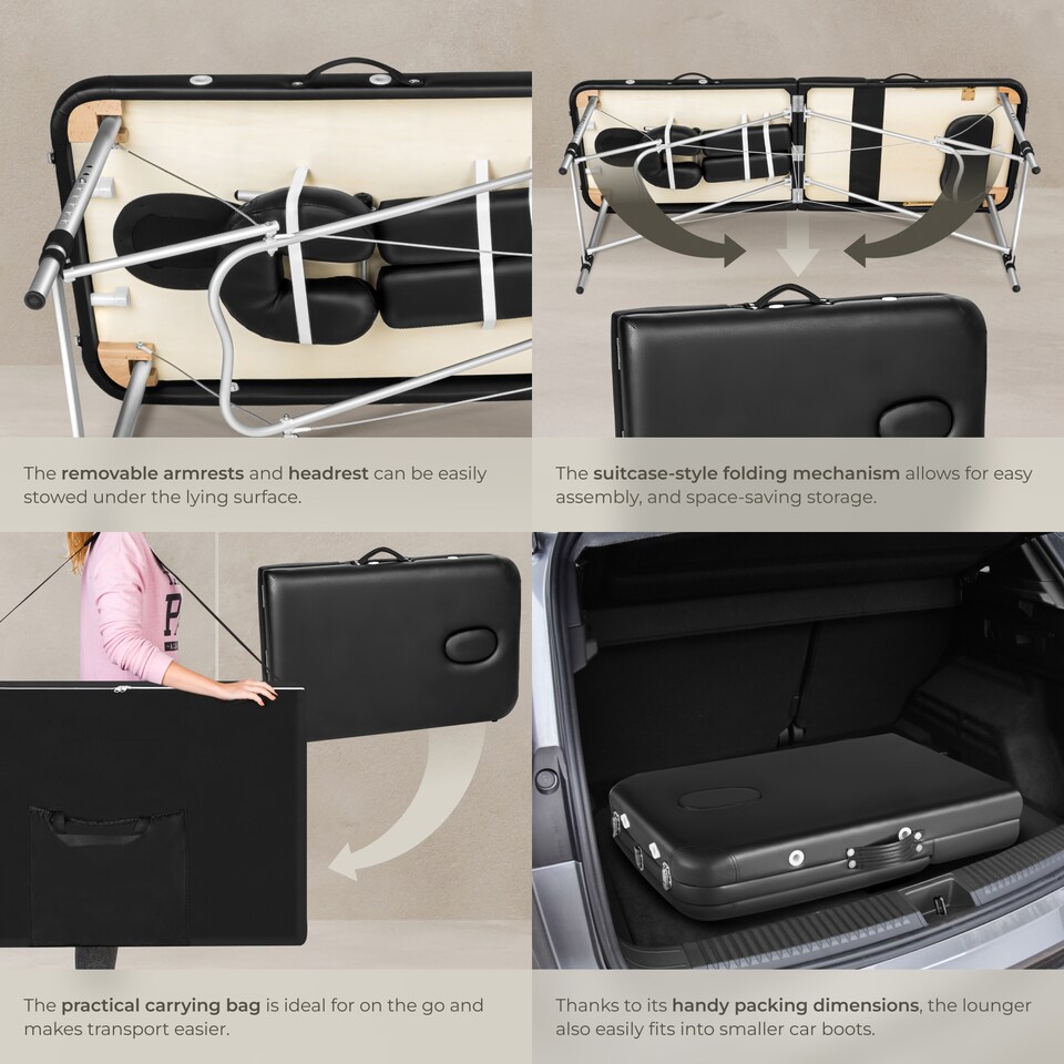 image 1 of Massage Table - 3-zone bed with aluminium frame, 5cm pad, folding, adjustable | Black | black | 1