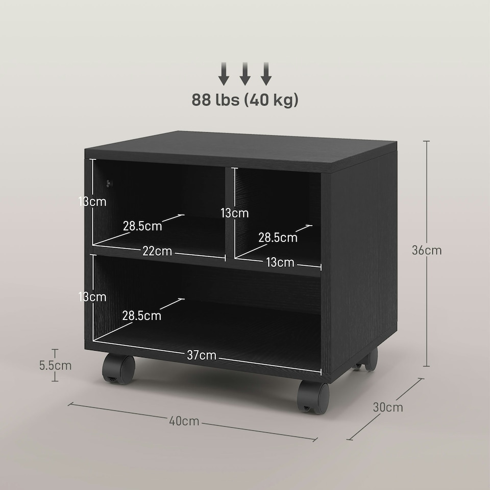 image 1 of HOMCOM Printer Stand with Storage Printer Cart on Wheels for Home Office Black