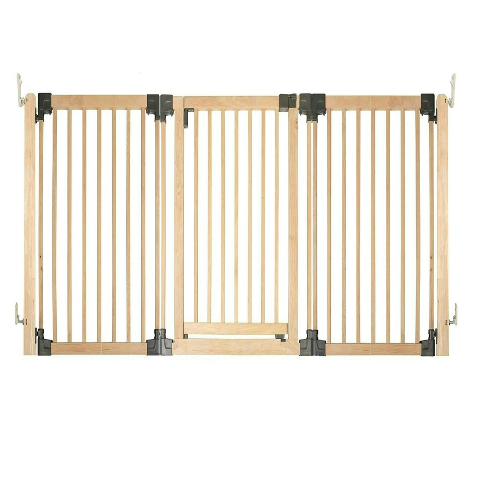 image 1 of Bettacare Wooden Multi Panel Flexible Pet Barrier, Natural Wood, up to 216cm Wide, Dog Barrier for Pets Dogs and Puppy Cream | Natural