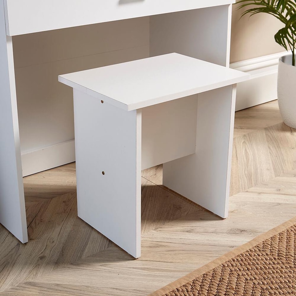 image 1 of Makeup Dressing Table Set With Sliding Storage Space Vanity Mirror and Stool | White