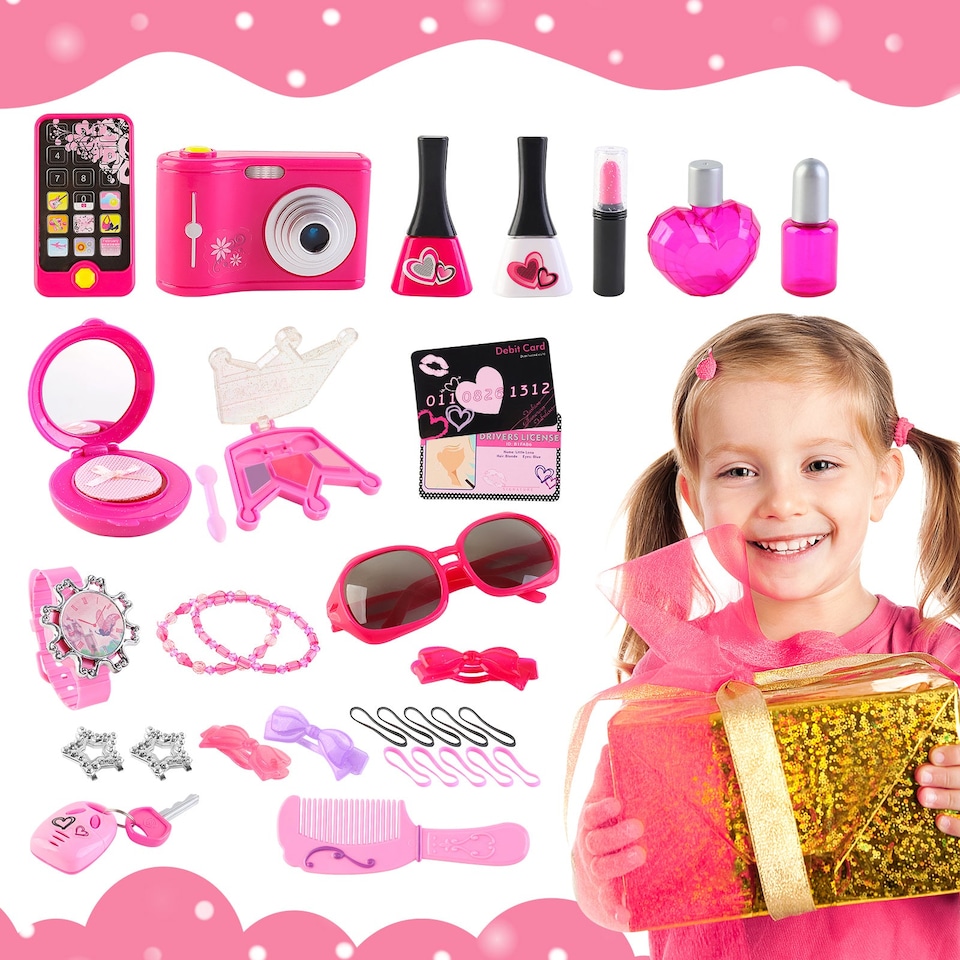 image 1 of Hairdressing & Vanity Beauty Set for Kids - Portable Role Play Styling Kit with Fashion Handbag