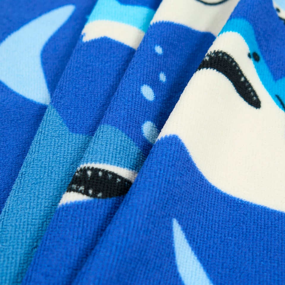 image 1 of Brentfords Kids Shark Print Soft Absorbent Quick Dry Holiday Travel Beach Bath Towel Blue | Royal Blue | One size