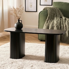 OHS Ribbed Curved Home Furniture Living Room Decor Coffee Table | Black