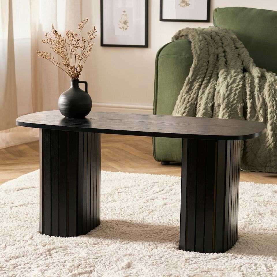 image 1 of OHS Ribbed Curved Home Furniture Living Room Decor Coffee Table | Black